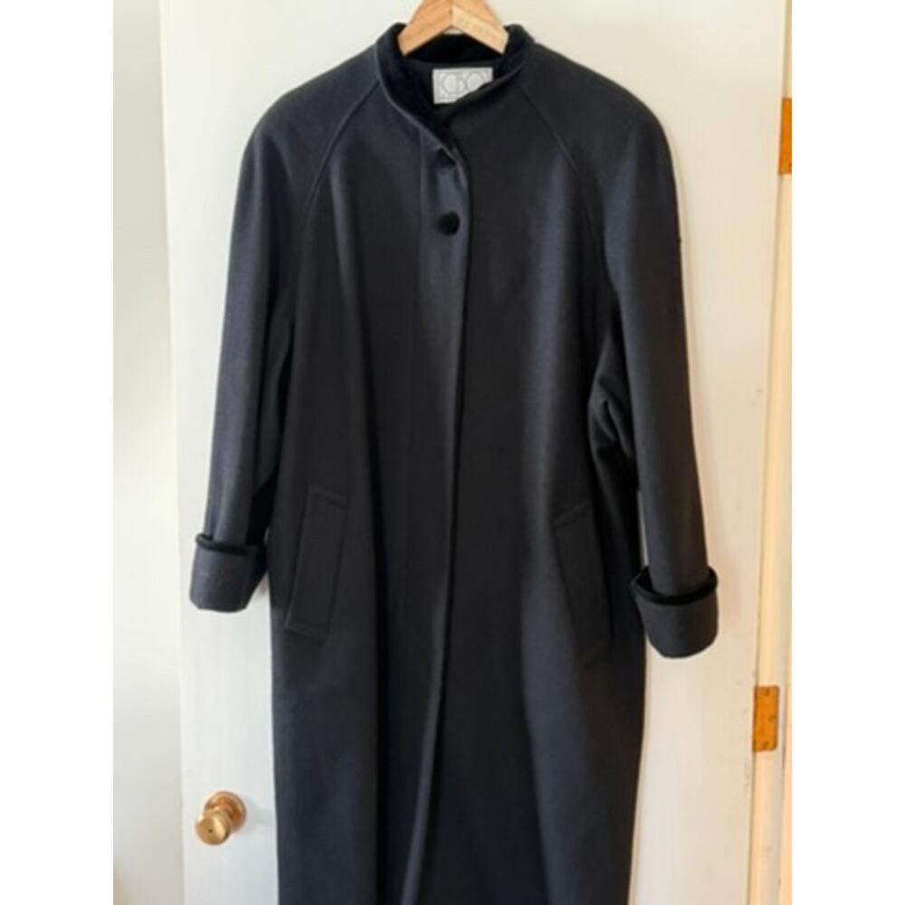 Vintage CBO New York Wool Coat Minimalist Black Button Front Long Coat 18W ✨